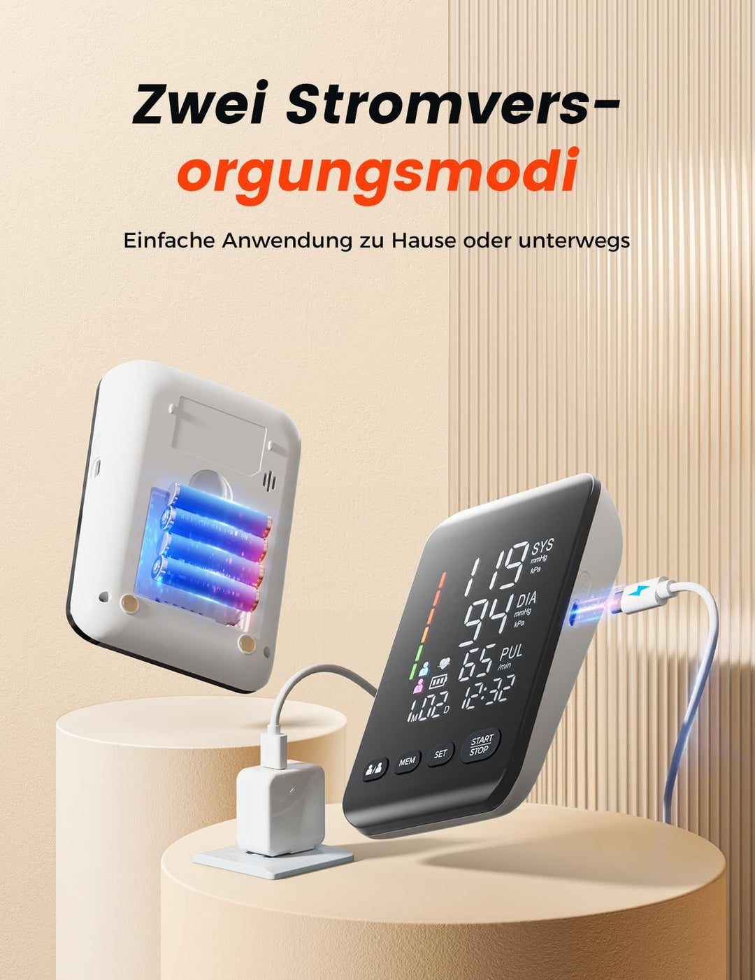 Blutdruckmessgerät Oberarm LED-Display 4 Zoll für 2 Nutzer je 99 Speicher - Bild 5