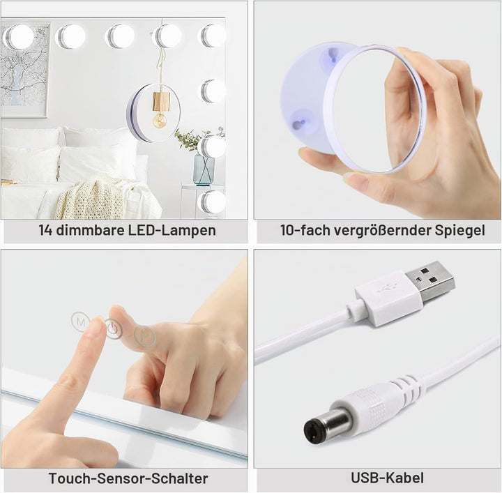 Schminkspiegel mit Beleuchtung 14 LED 3 Lichtfarben 50x42 cm - Bild 7