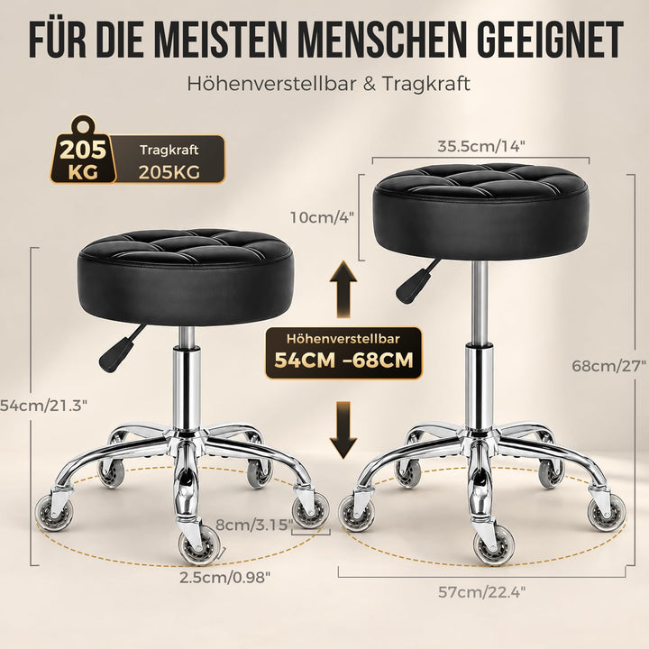 Rollhocker höhenverstellbar PU-Leder Metallrollen 51–66 cm - Bild 2