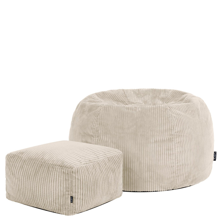 Sitzsack Cord mit Hocker 85x85x50 cm Wohnzimmer Beige - Bild 5