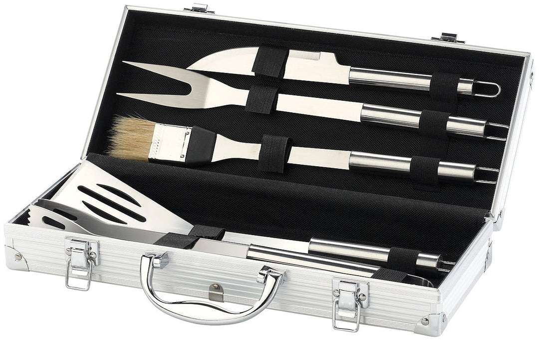 Grillbesteck-Set Edelstahl 5-teilig im Aluminium-Koffer