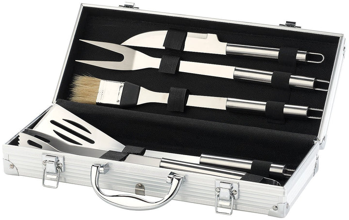 Grillbesteck-Set Edelstahl 5-teilig im Aluminium-Koffer