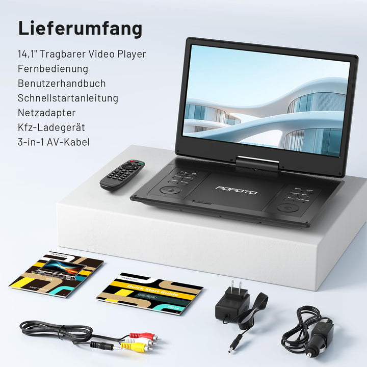 Tragbarer DVD-Player 14,1" HD-Schwenkdisplay 6h Akku zonenfrei - Bild 9