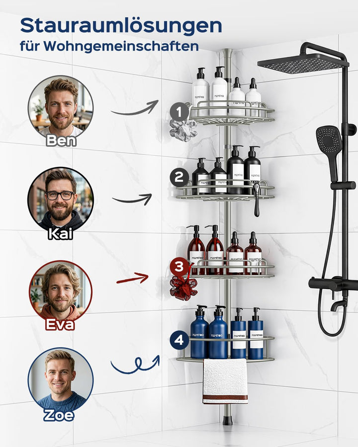 Duschablage Ecke Teleskop 4-stöckig ohne Bohren Metall Silber - Bild 8
