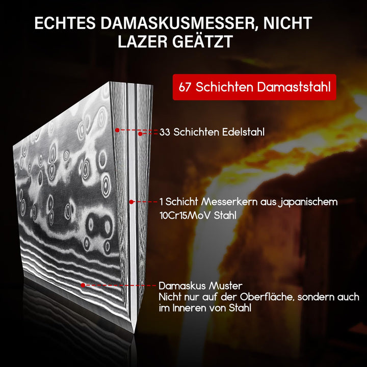 Damastmesser Brotmesser 20cm Wellenschliff 67 Lagen G10-Griff - Bild 3