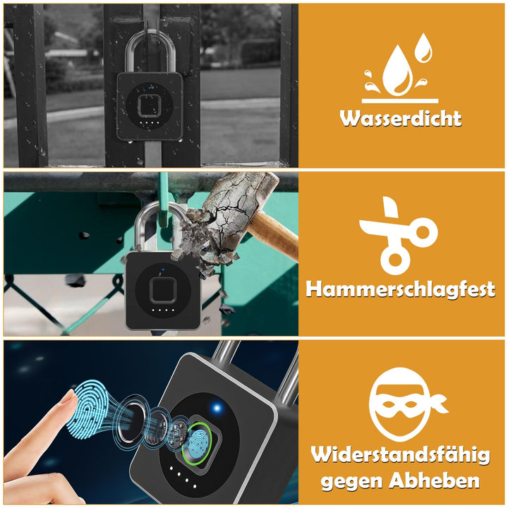 Vorhängeschloss Fingerabdruck &amp; App-Steuerung Aluminium wetterfest - Bild 6