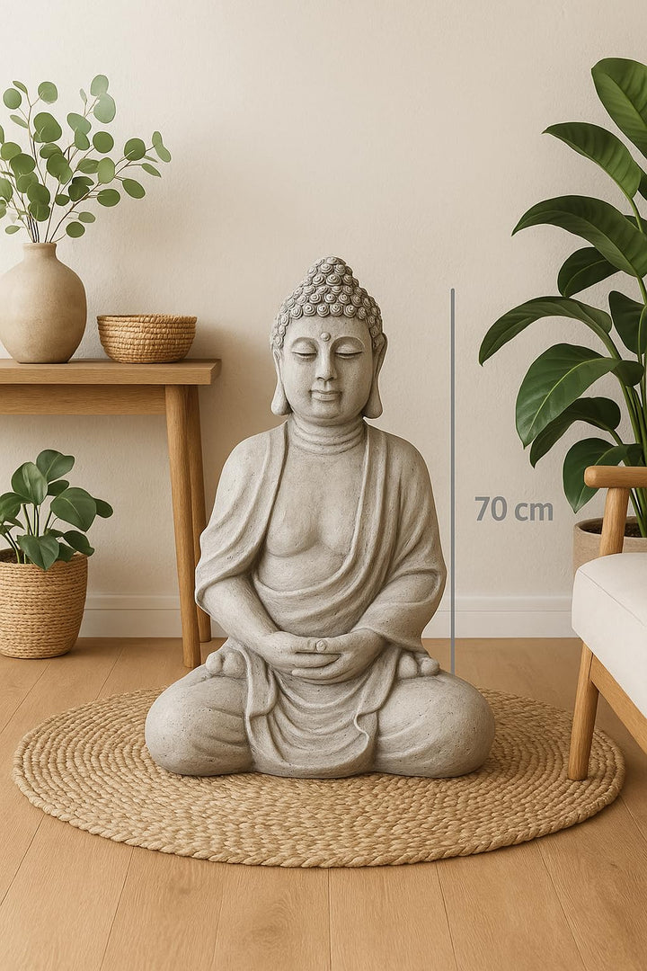 Buddha Figur sitzend Steinoptik Polyresin 70 cm für Garten - Bild 4