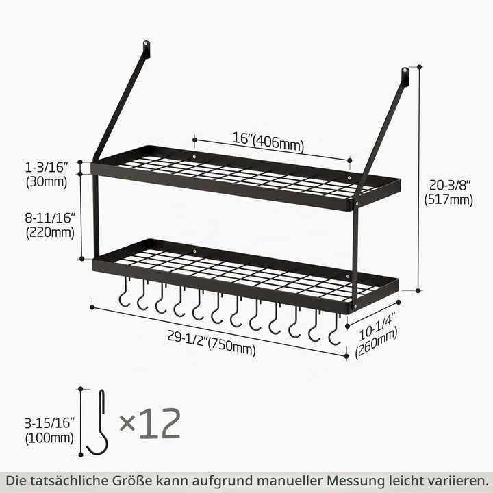 Wandregal Küche Doppel-Pfannenhalter 75cm matt schwarz 12 Haken - Bild 6