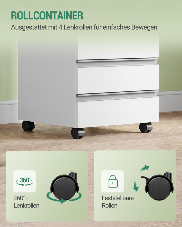 Rollcontainer 5 Schubladen Holz 40x40x70cm fürs Büro weiss - Bild 6