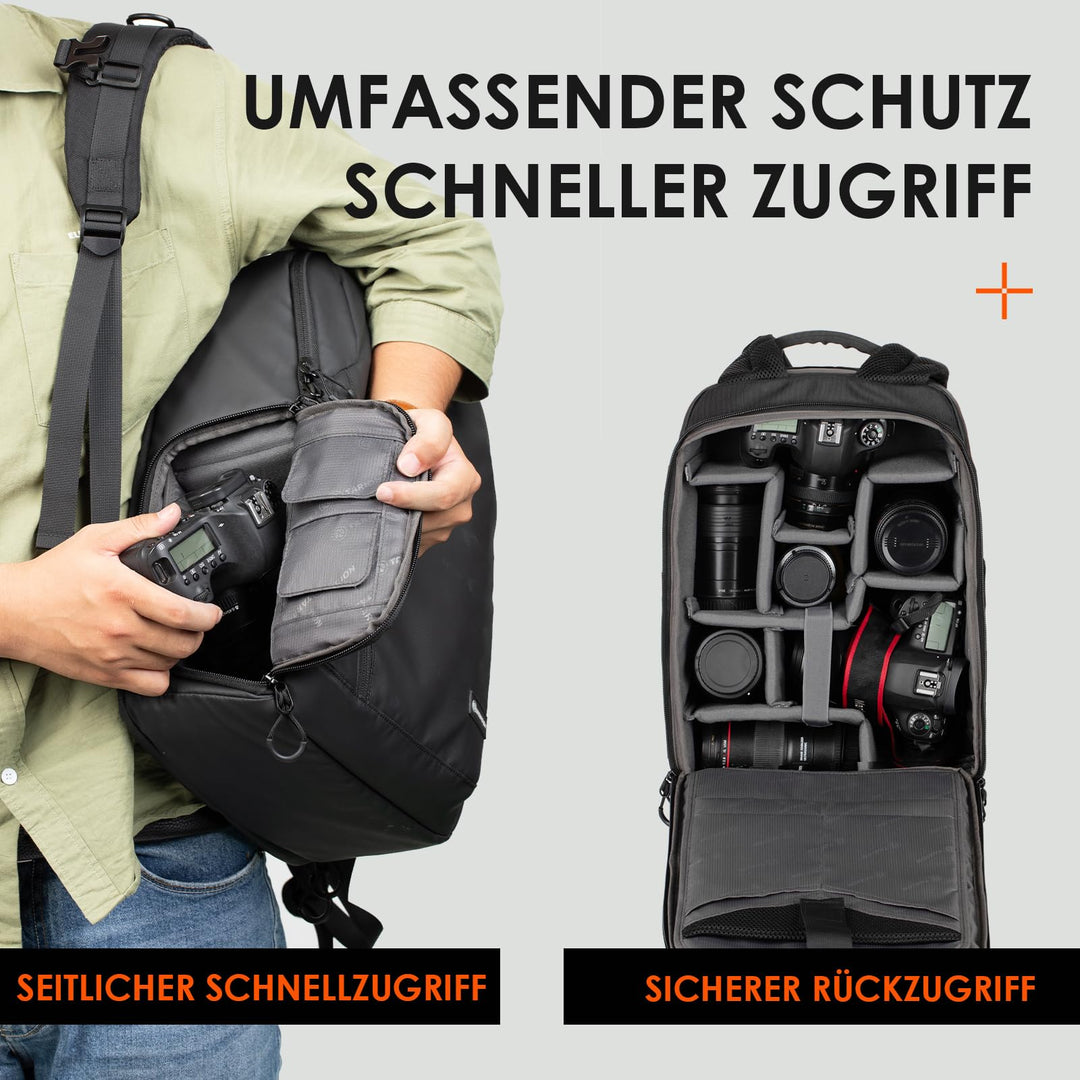 Kamerarucksack wasserdicht 14" Laptopfach 12 Fächer für DSLR - Bild 5
