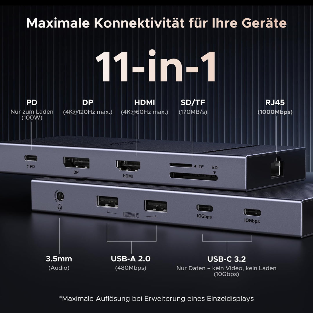 Docking Station Dual Monitor 4K USB-C mit 100W PD &amp; Gigabit-Ethernet - Bild 2