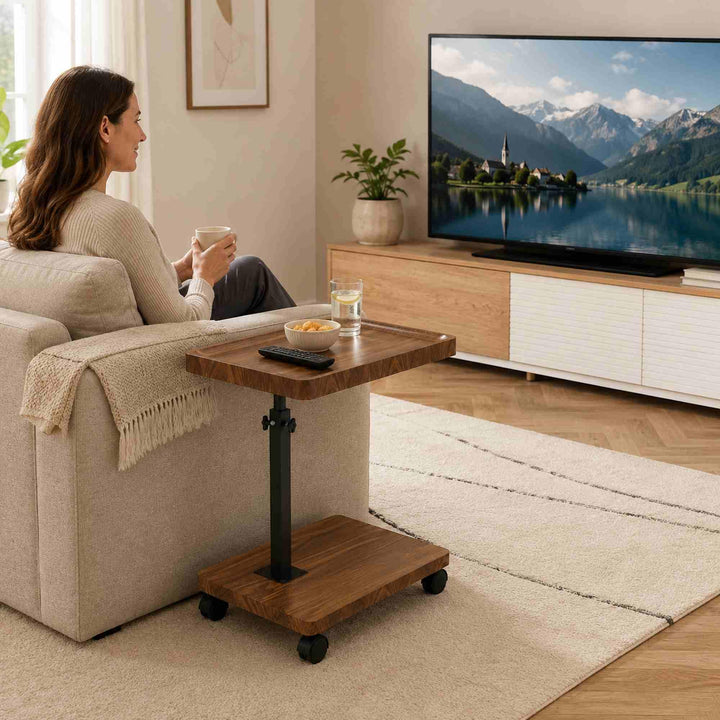 Beistelltisch C-Form höhenverstellbar 45-80cm mit Rollen Nussbaum - Bild 2