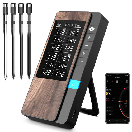 Grillthermometer Kabellos 4-Sonden Bluetooth mit App 150 m