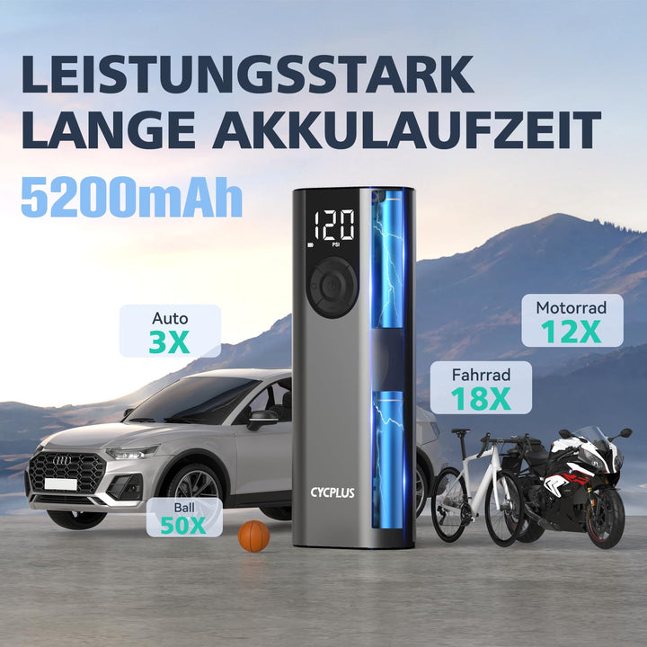 Akku-Luftpumpe 150 PSI mit LCD-Display und Auto-Stopp für Auto &amp; Bike - Bild 3