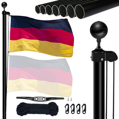 Fahnenmast Aluminium 6m höhenverstellbar mit Bodenhülse schwarz