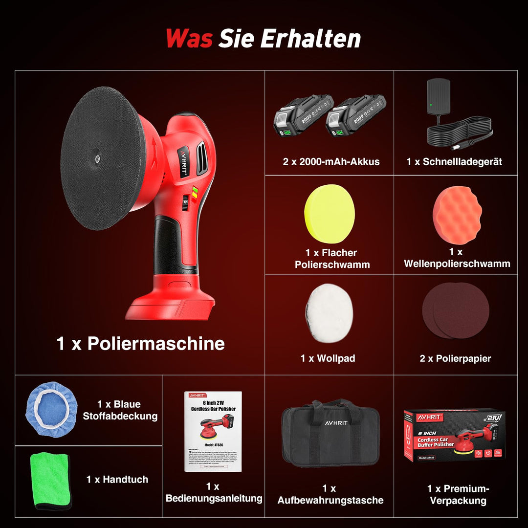 Akku-Exzenterpolierer 6 Zoll kabellos 2x21V mit Tragetasche - Bild 6