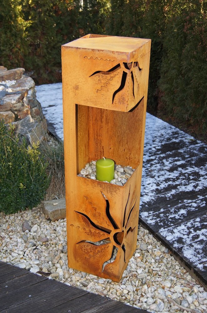 Feuersäule Sonne Edelrost 25x25x100 cm Garten Bioethanol - Bild 3