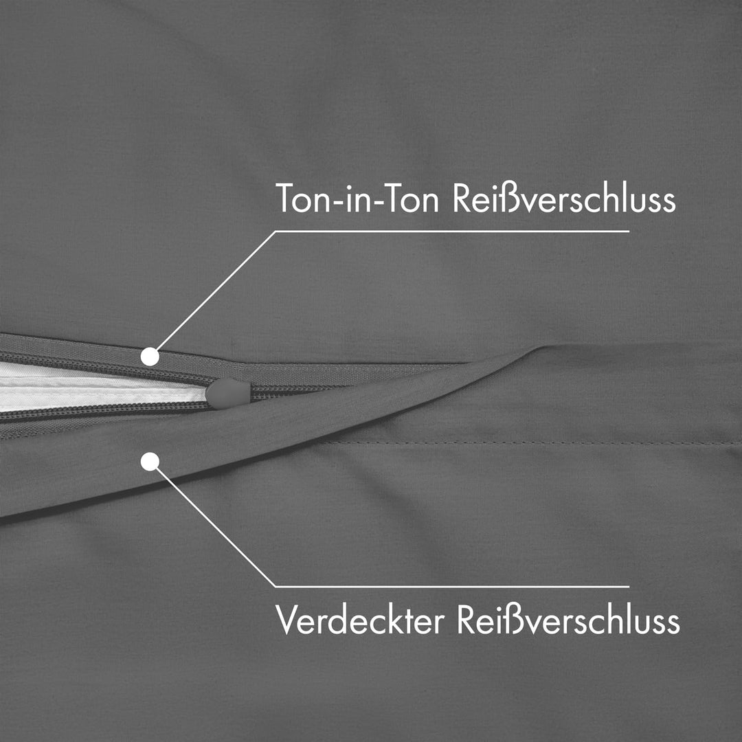 Bettwäsche-Set Baumwolle Perkal 135x200cm anthrazit 4-teilig - Bild 4