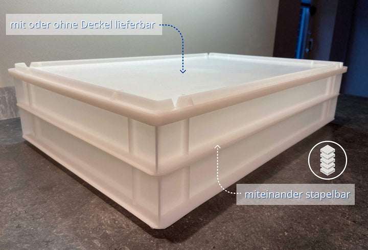 Pizzaballenbox 60x40x7,6 cm PE-HD stapelbar mit Teigschaber - Bild 4
