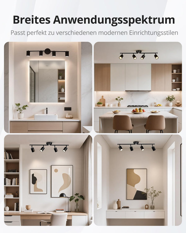 Deckenstrahler Schwarz 4-flammig GU10 Metall schwenkbar - Bild 7