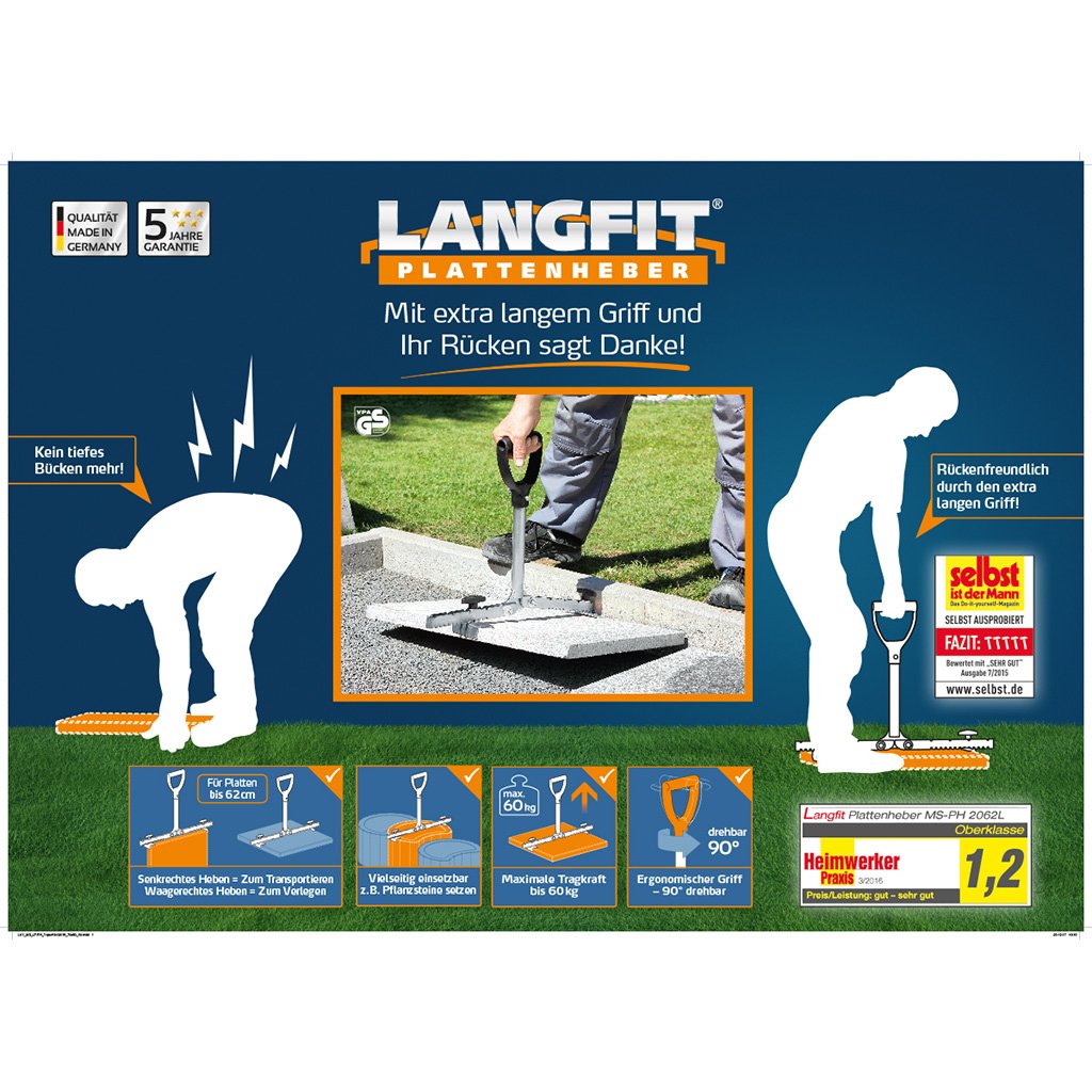Plattenheber rückenschonend 30–62 cm Verstellbereich bis 60 kg Tragkraft - Bild 7