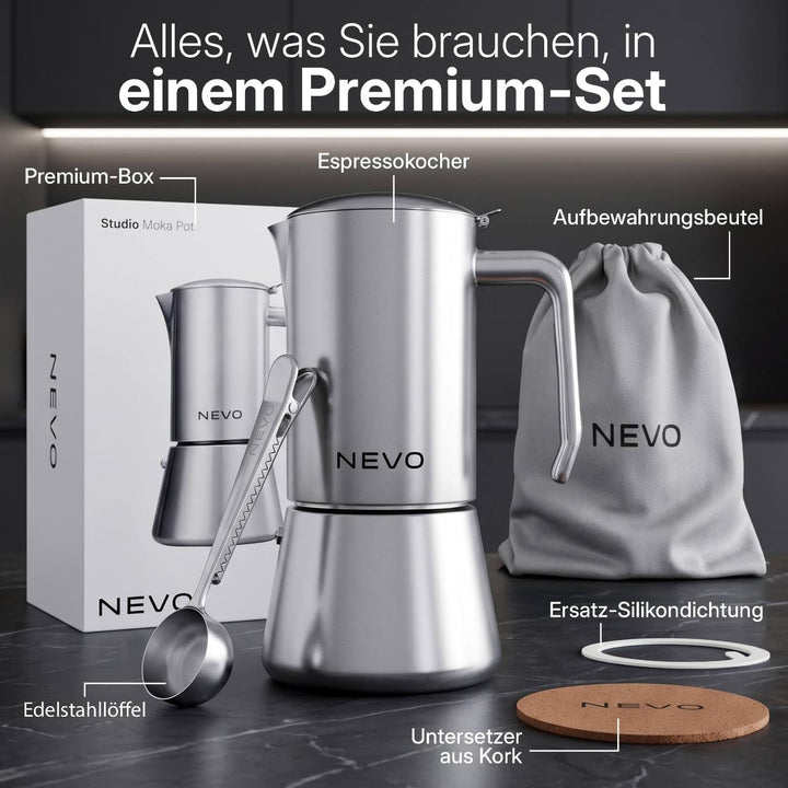 Espressokocher Induktion Edelstahl 6 Tassen BPA-frei mit Zubehör-Set - Bild 5