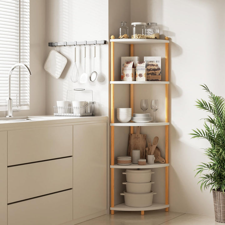 Eckregal Stehend 5 Ebenen 143,5 cm Weiss für Wohnzimmer