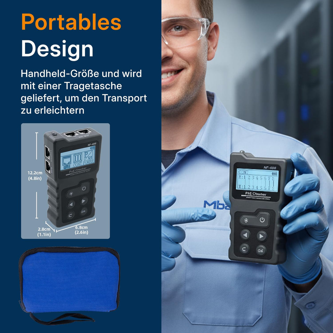 Netzwerktester RJ45 PoE LCD CAT5e CAT6 CAT6a mit LED-Leuchte - Bild 8