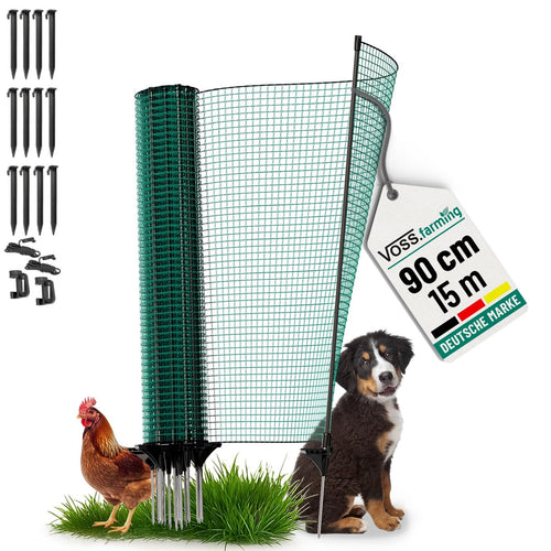Kleintiernetz Gartenzaun 15m x 90cm ohne Strom mit 9 Pfählen, grün