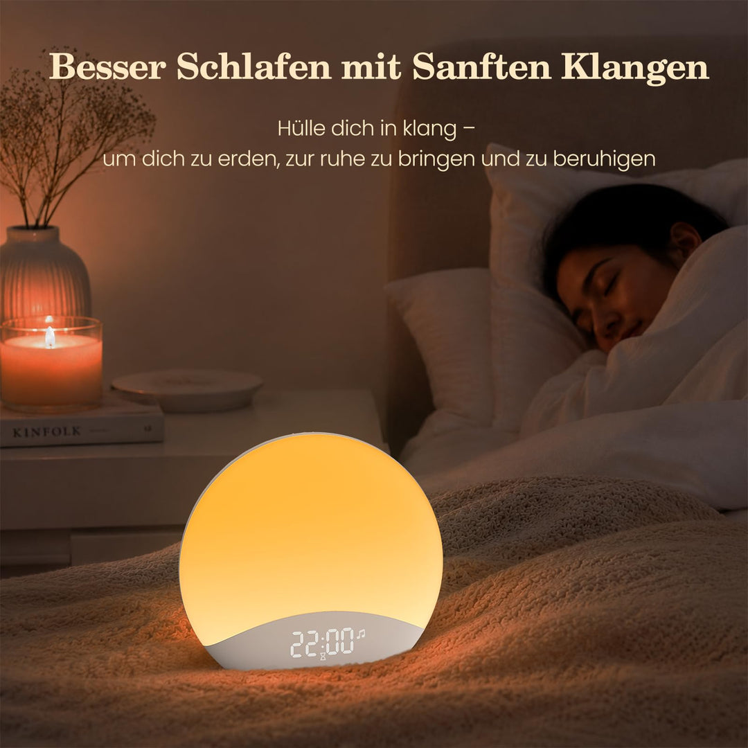 Lichtwecker mit Sonnenaufgang-Simulation, Nachtlicht 8 Farben, Holzdesign - Bild 6