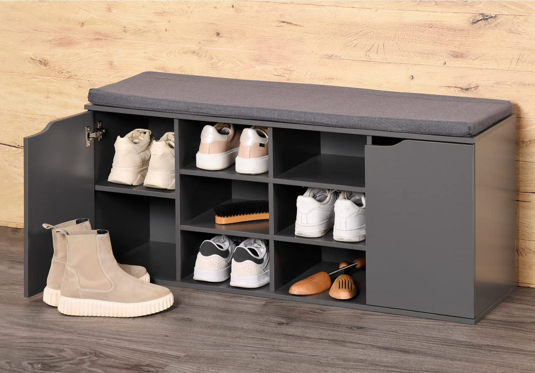 Schuhschrank mit Sitzkissen Spanplatte grau 103 cm Flur