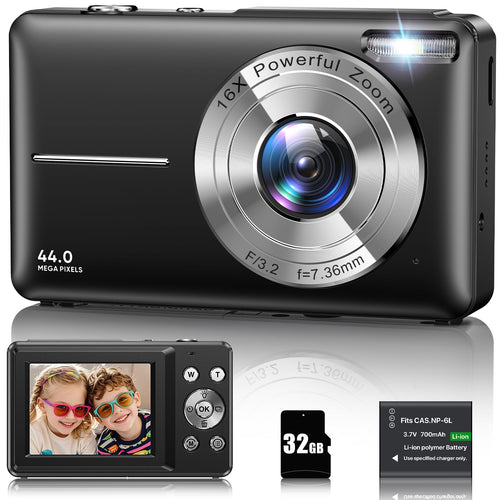 Digitalkamera 1080P 44MP Kompaktkamera 16x Zoom für Anfänger