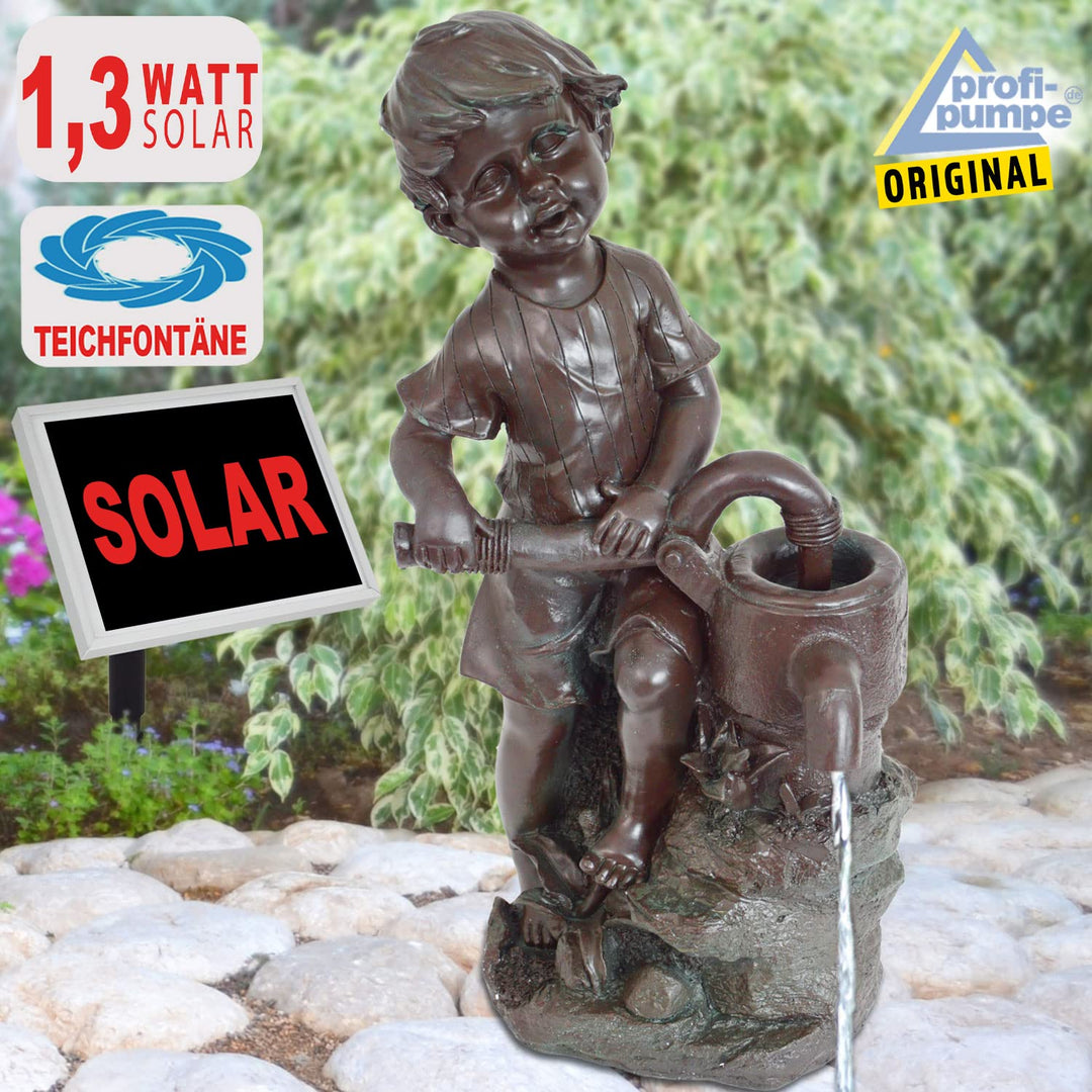 Solar-Teichpumpe Junge mit Schwengelpumpe Polyresin 53 cm Teich - Bild 8