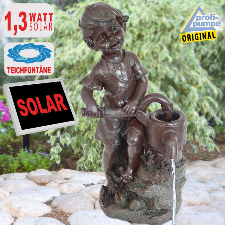 Solar-Teichpumpe Junge mit Schwengelpumpe Polyresin 53 cm Teich - Bild 8