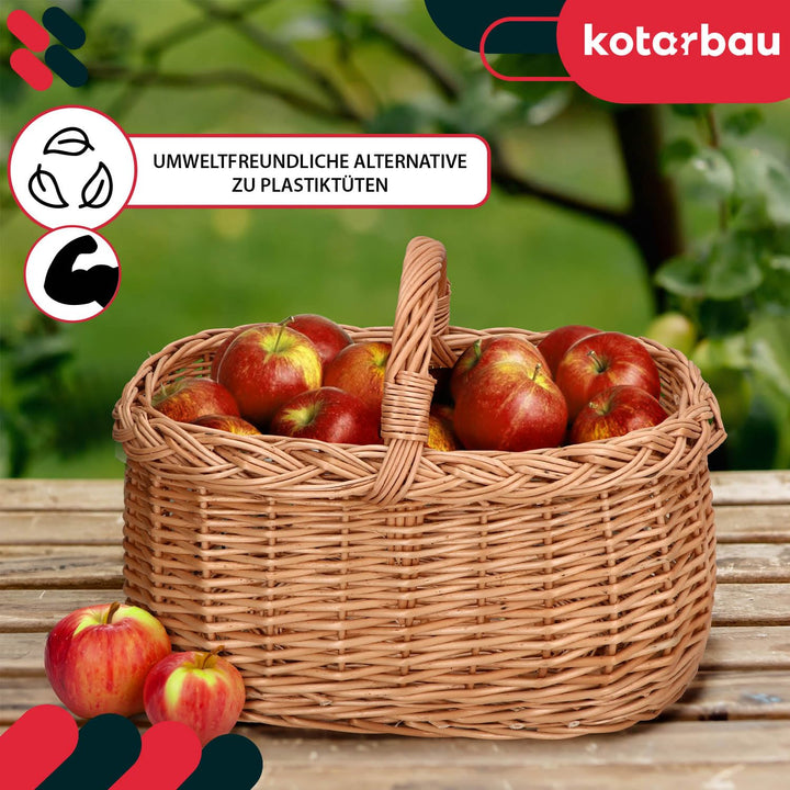 Henkelkorb Weidengeflecht Natur 43x29x22 cm für Einkauf und Picknick - Bild 4