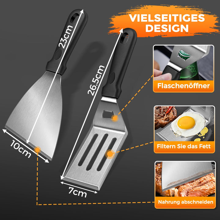 Grillplatte Plancha Edelstahl 4mm 40x30cm mit 2 Grillspachtel - Bild 4