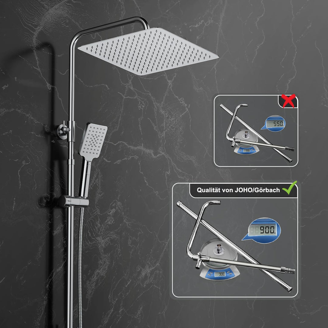 Duschset Regendusche Edelstahl 30x30cm eckig höhenverstellbar ohne Armatur - Bild 4
