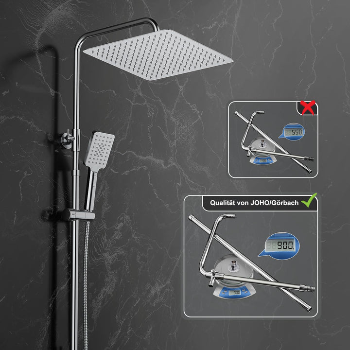 Duschset Regendusche Edelstahl 30x30cm eckig höhenverstellbar ohne Armatur - Bild 4