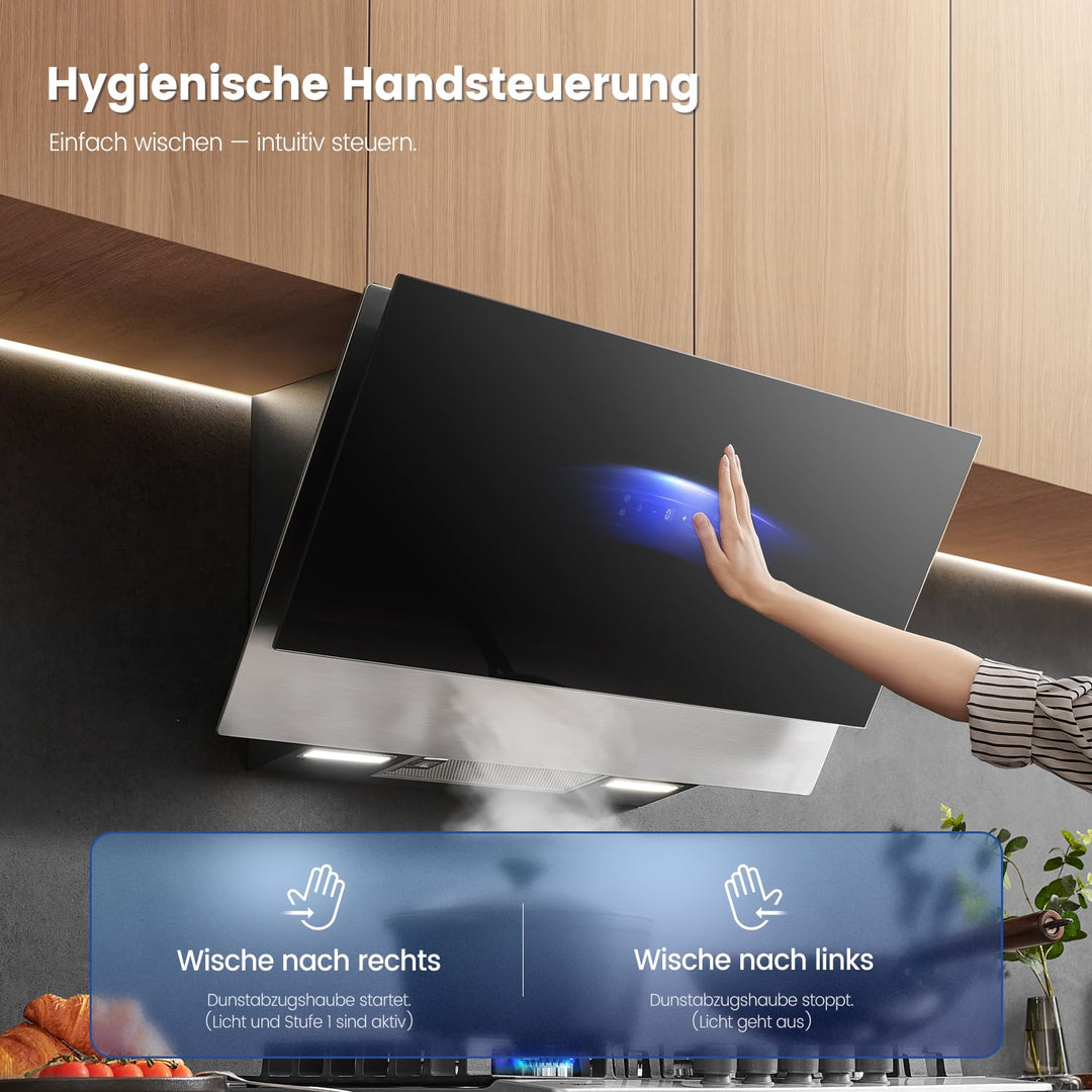 Kopffreie Dunstabzugshaube 90cm Schwarz 867m³/h A++ mit Gestensteuerung - Bild 5