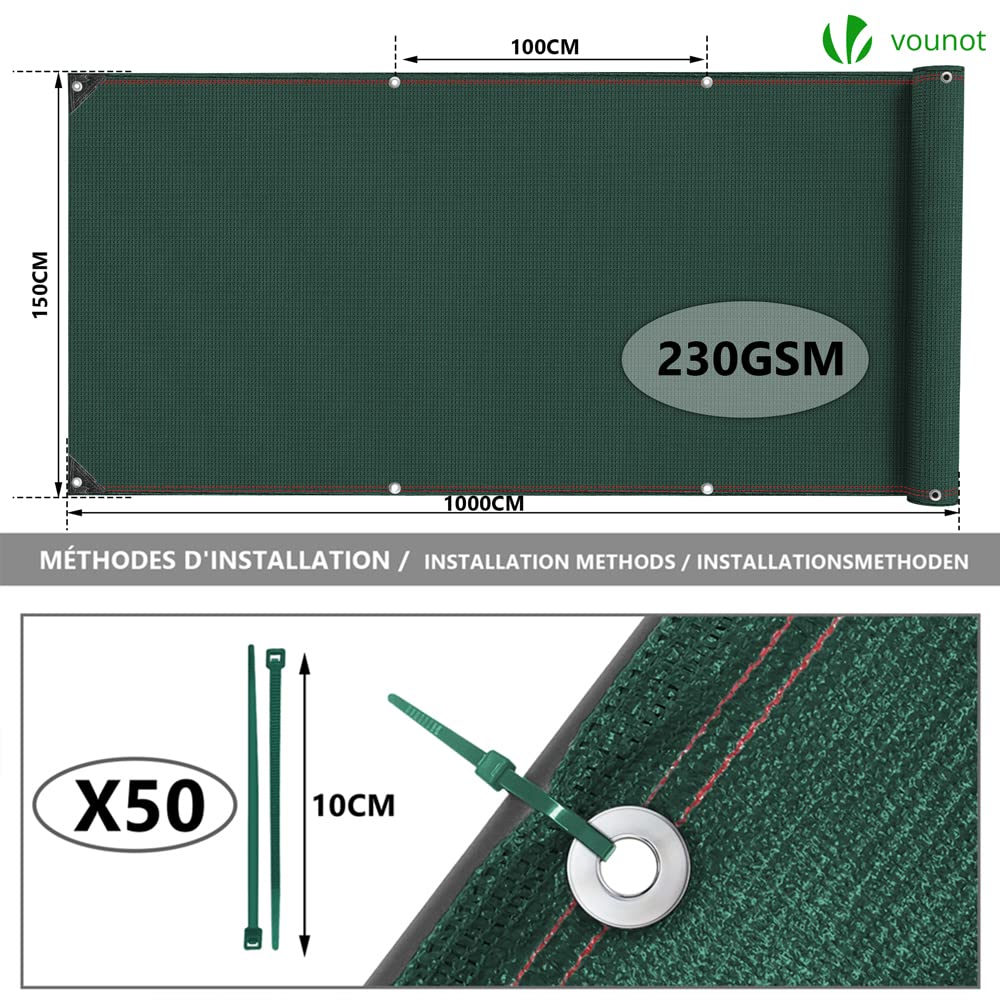Sichtschutznetz HDPE 1,5×10m 230g/m² 95% Beschattung grün - Bild 2