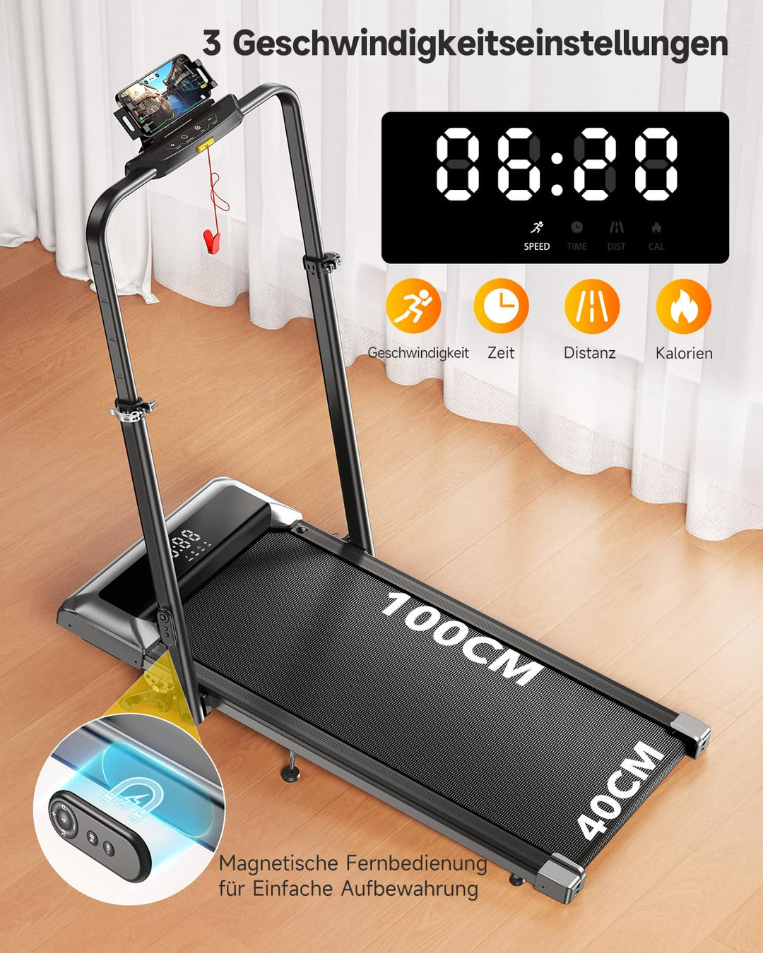 Laufband klappbar 12% Steigung 12km/h mit App 2.5HP Motor - Bild 6