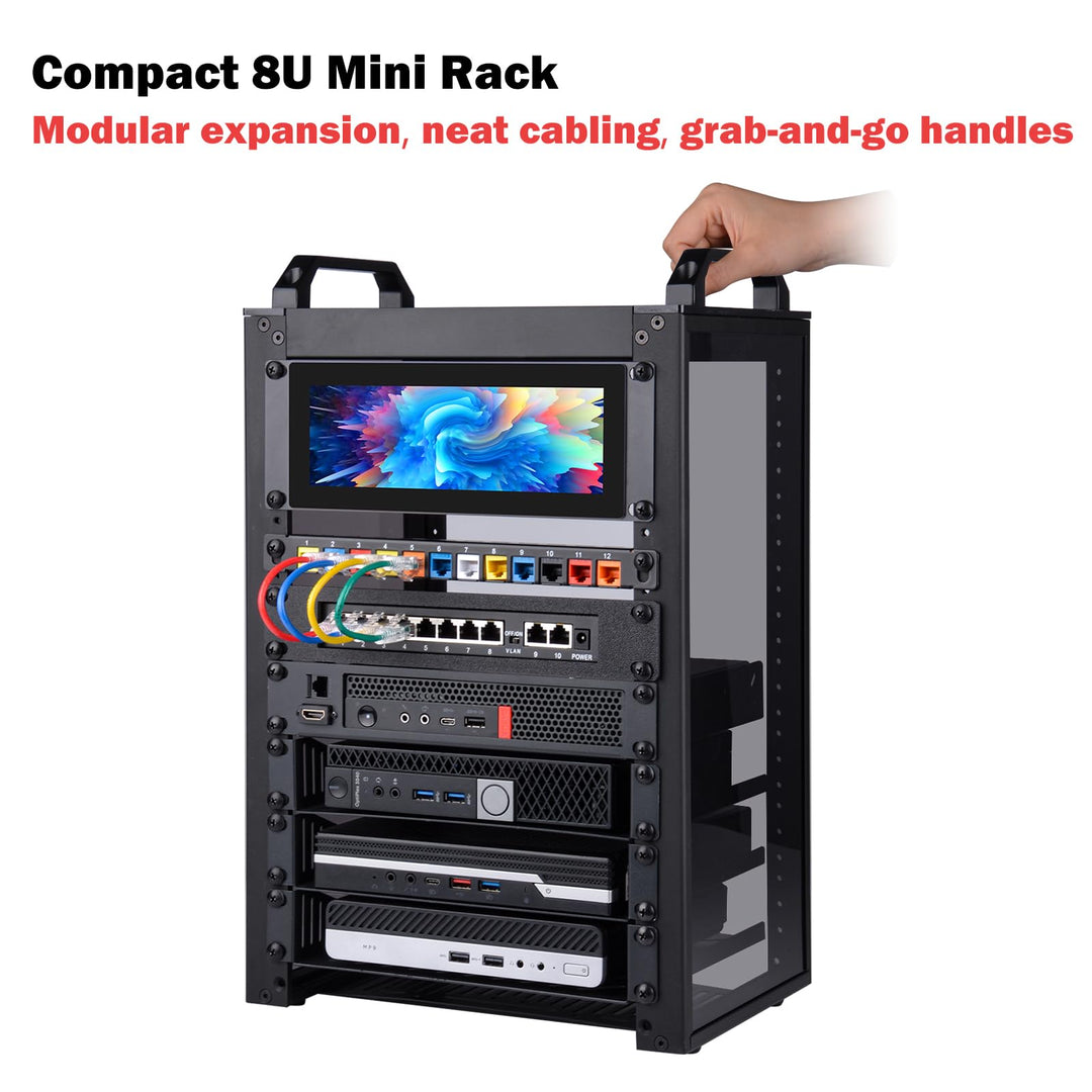 Mini-Serverschrank 8U 10 Zoll Aluminium mit Regalboden für NAS &amp; Netzwerk - Bild 6