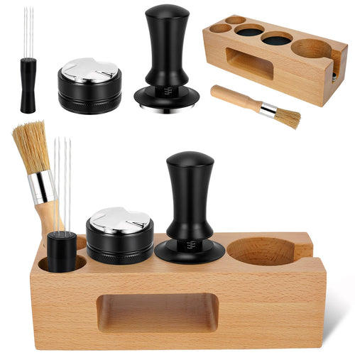 Espresso Tamper Set 51mm 5-in-1 mit Holz-Tamperstation und Distributor