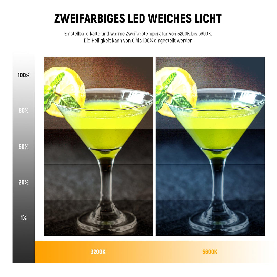 LED Videolicht Panel 9" mit Tischstativ 116 LEDs CRI95+ 3200–5600K - Bild 3
