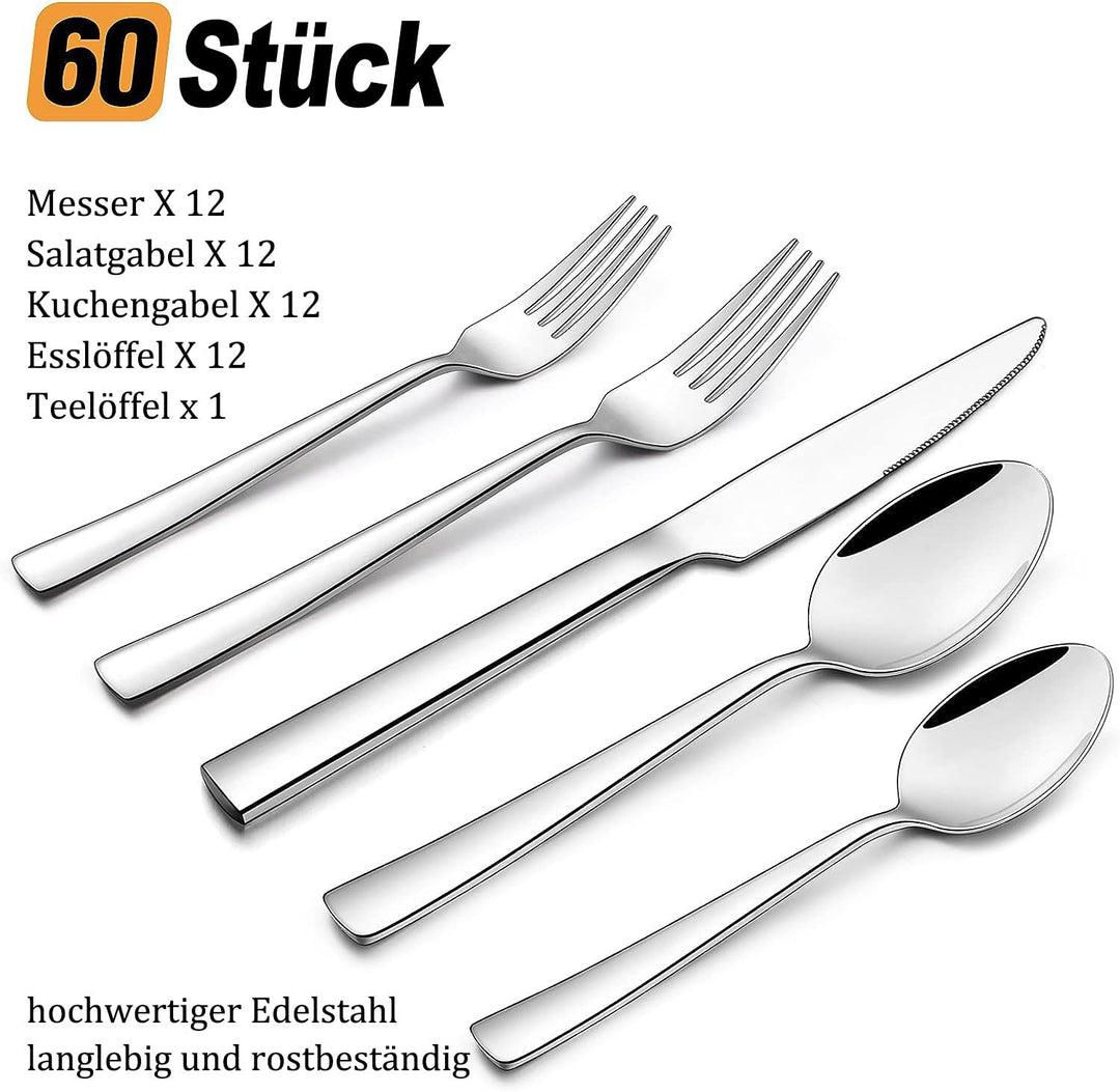 Besteck-Set 60-teilig Edelstahl für 12 Personen hochglanzpoliert - Bild 2