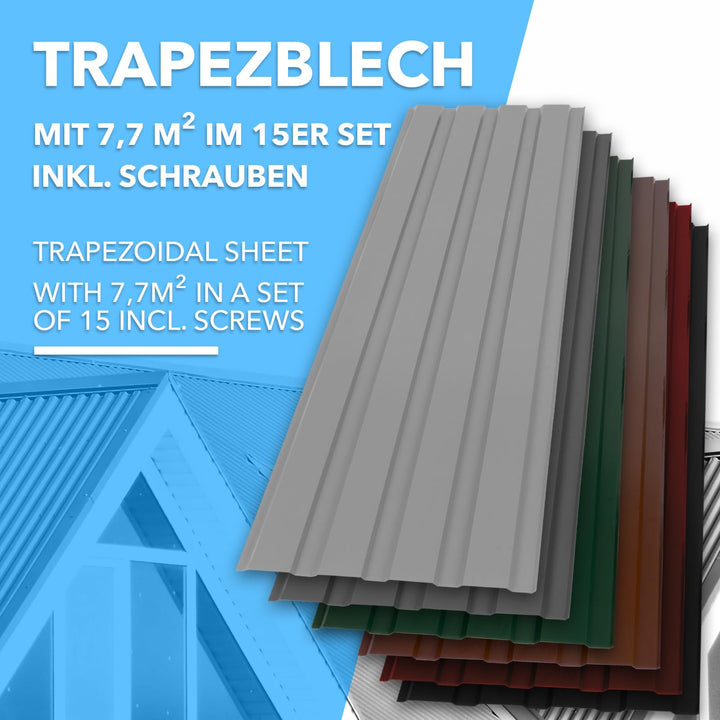 Trapezblech Set 15 Stück Stahl verzinkt 115x45 cm Dach Wand grau - Bild 5