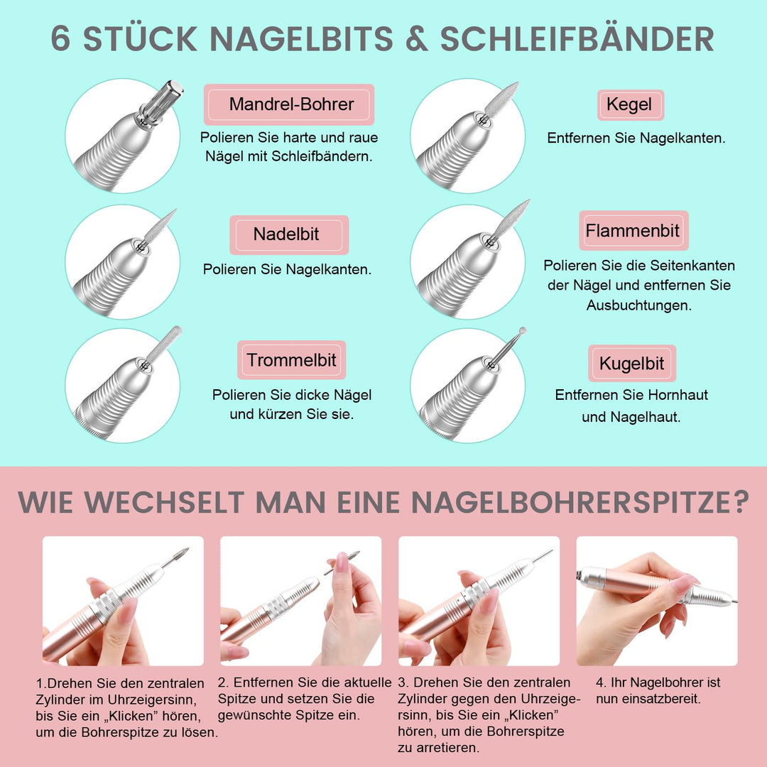 Nagelfräser elektrisch wiederaufladbar 35000 U/min Roségold - Bild 8