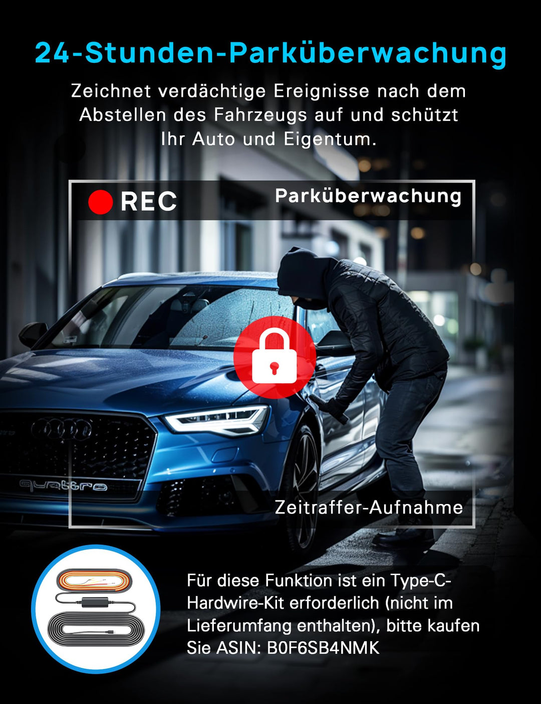 Dashcam vorne hinten 4K+1080P mit 5GHz WiFi und 32GB SD-Karte - Bild 7
