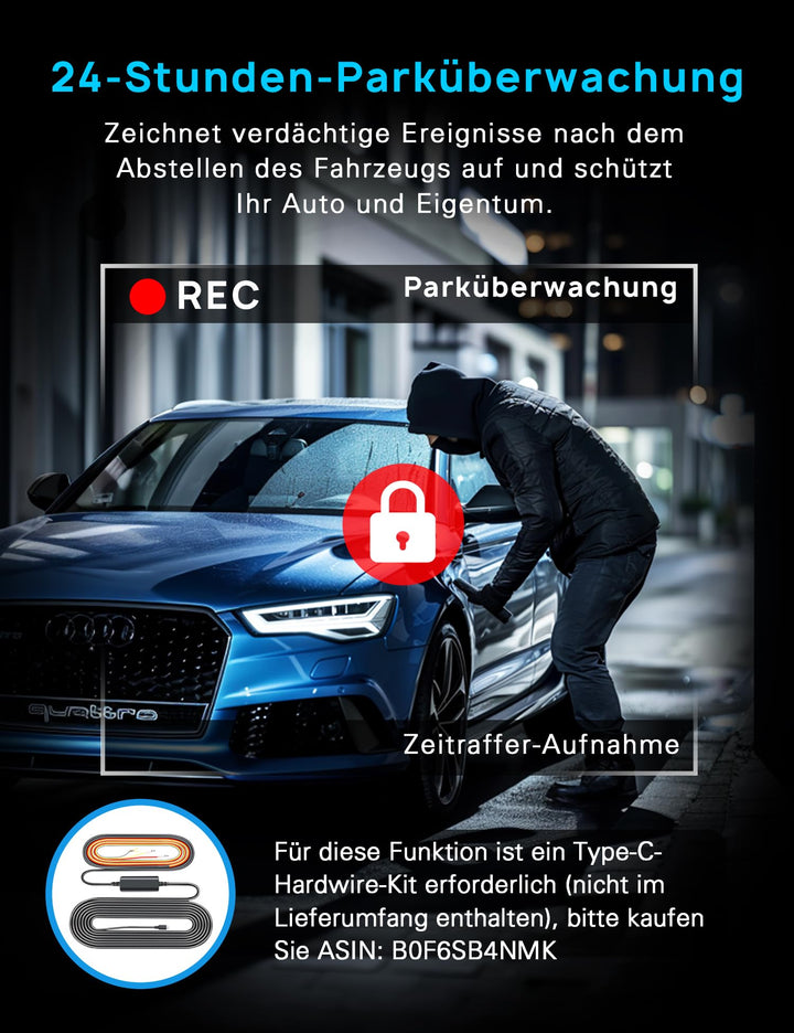 Dashcam vorne hinten 4K+1080P mit 5GHz WiFi und 32GB SD-Karte - Bild 7