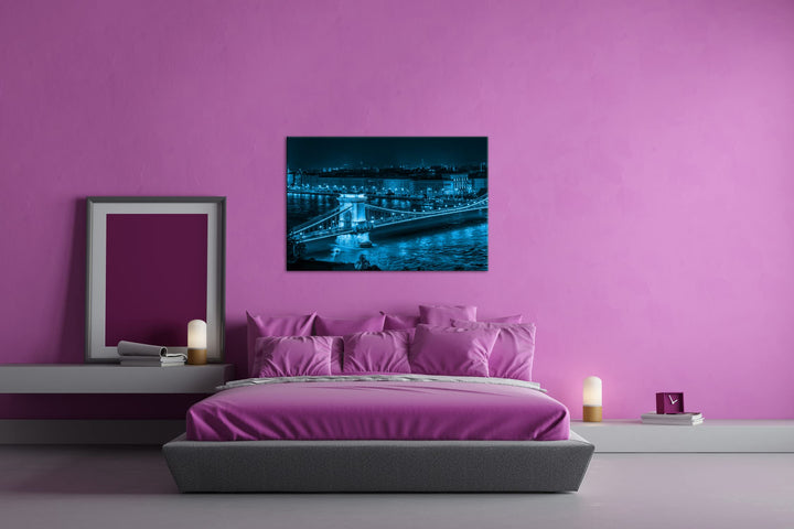 Leinwandbild Kettenbrücke Budapest Monochrom Blau 80x60 cm - Bild 3